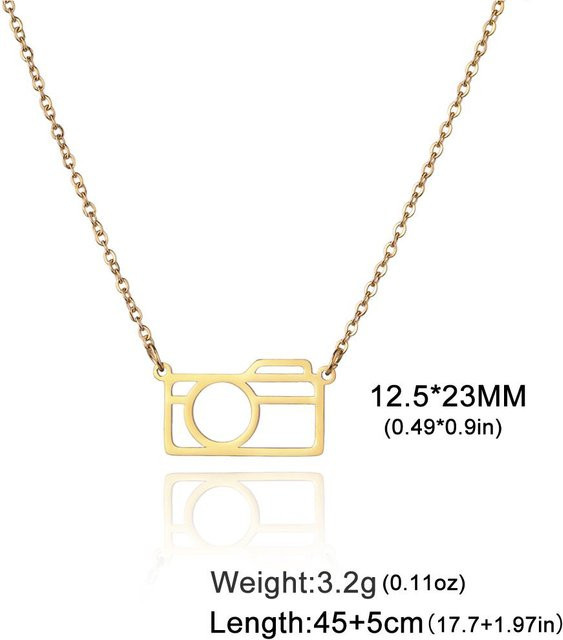 Halskette Kamera-Anhänger, Edelstahl, Gold, Damen, 45-50 cm - Bild 1