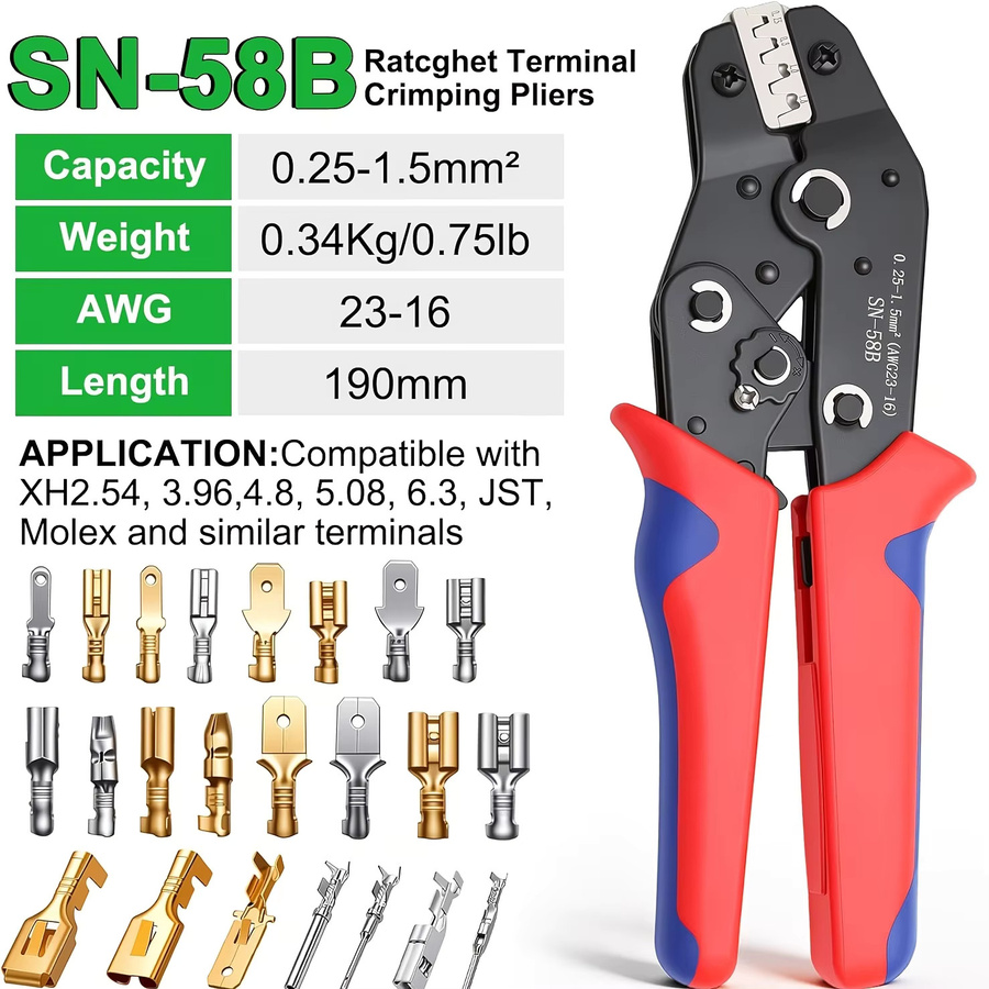 SN-58B Dupont Crimpwerkzeug-Set mit 1550 Steckverbindern 2,54mm und Ratschenkabelzange für AWG23-16 in Multicolor - Bild 2