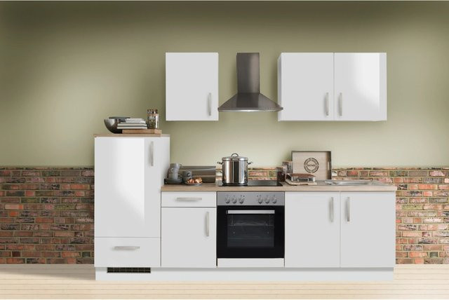 Menke Küchenzeile White Premium in Weiß Hochglanz mit Asteiche Nachbildung, B/H/T: 270 x 224 x 60 cm - Bild 1