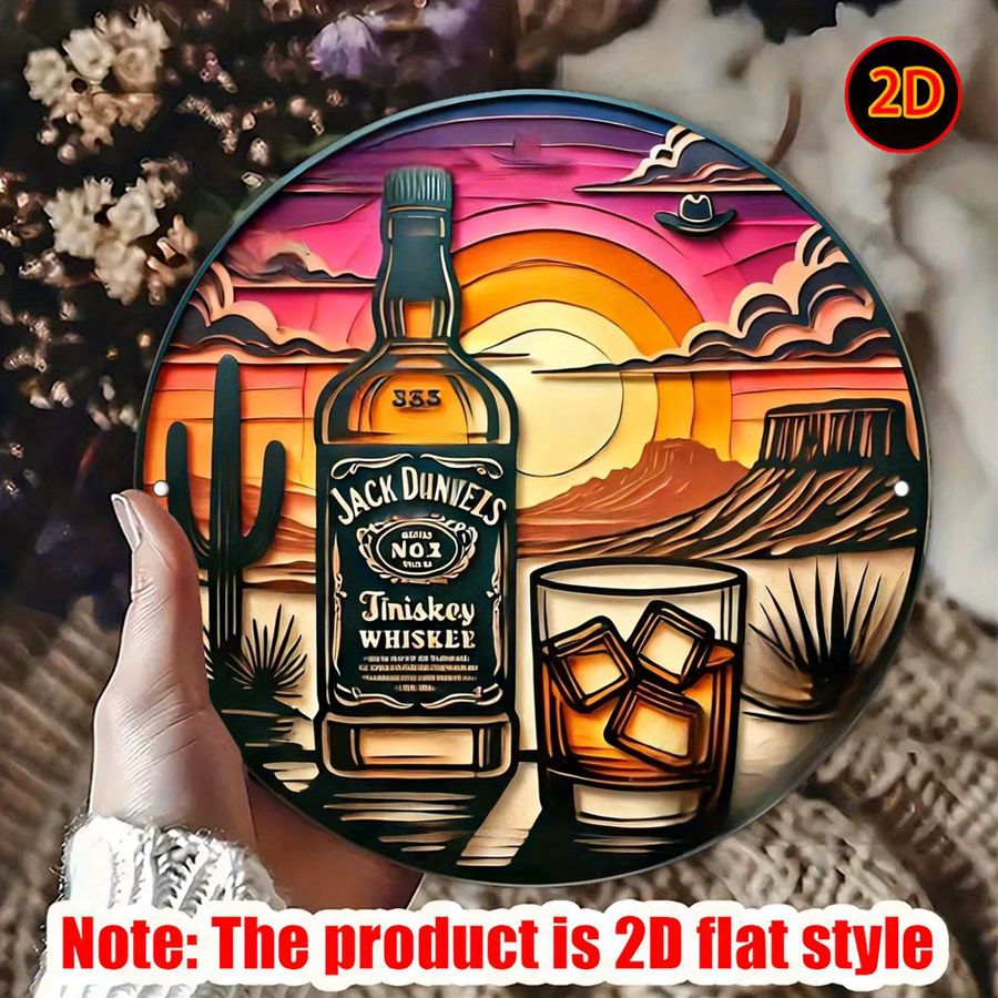 Potdemiel Vintage Whiskey Sunset Metallwandkunst aus Aluminium mit westlicher Wüstenlandschaft, rund, Durchmesser: 19,99 cm - Bild 2