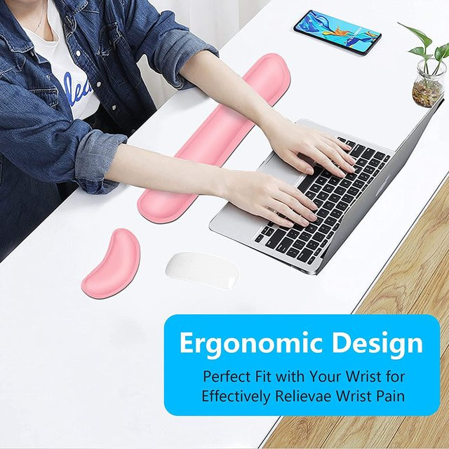 Ergonomische Tastatur-Handgelenkauflage aus Memory-Schaum in Pink mit rutschfestem Mauspad für Büro und Gaming - Bild 1