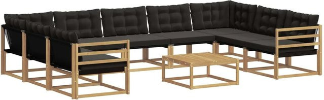 vidaXL Outdoor-Sofagarnitur aus massivem Akazienholz mit Textilene und Kissen, 10-teilig, Weiß-Schwarz - Bild 1