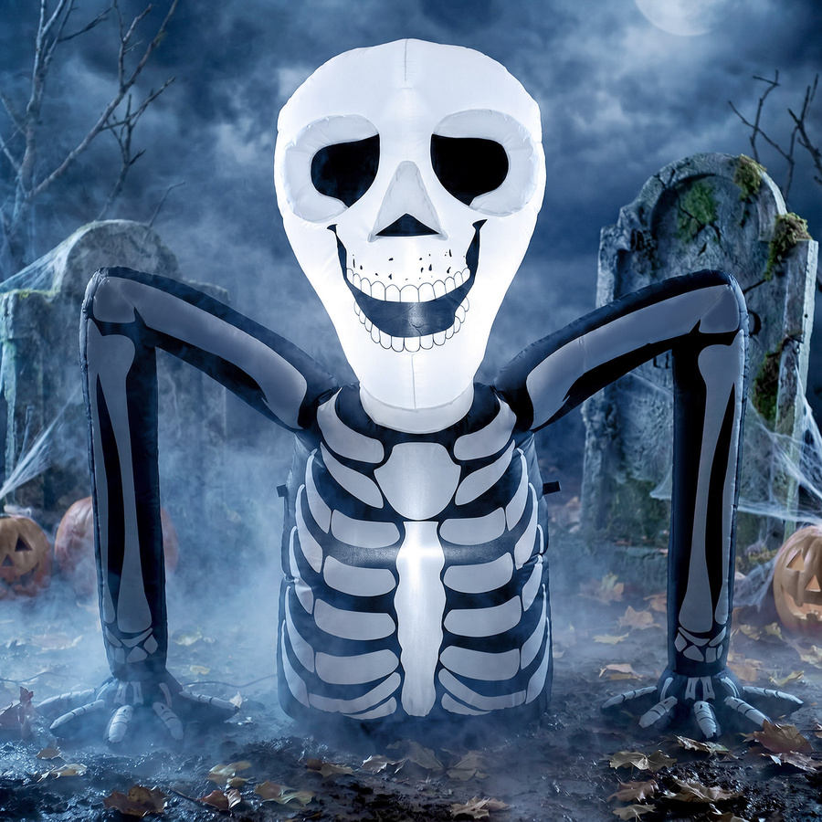 Outsunny Aufblasbares Halloween-Skelett mit LED-Lichtern, Farbe: Schwarz-Weiß, Höhe: 142 cm - Bild 2