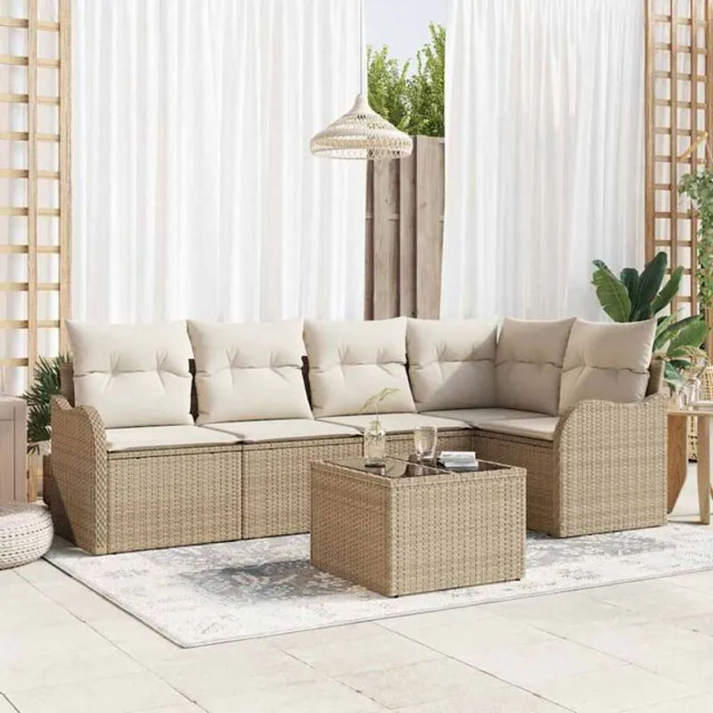 vidaxl Garten-Sofa-Set aus Poly-Rattan mit Kissen und Stauraum in Braun und Beige, 6-teilig - Bild 1