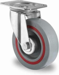 CASCOO Lenkrolle Serie T6P2 mit Rollenlager, Durchmesser: 125 mm, verzinkt, Grau/Rot - Bild 1