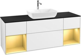 V&B Waschtischunterschrank Finion in Platinbraun mit goldenen Griffen und weiß lackierter Oberfläche, Breite: 160 cm, Tiefe: 50,1 cm - Bild 1