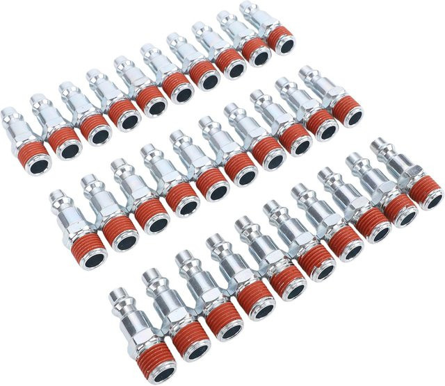 30 Stück IMI Industrielle Luftkupplung Typ IMD mit 1/4 Zoll NPT Außengewinde, Pneumatischer Schnellkupplungs-Stecker für Luftschlauchfittings, Silber - Bild 1