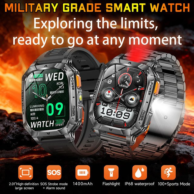 BOXUXING Smartwatch, Herren, Schwarz, wasserdicht, Herzfrequenz - Bild 1