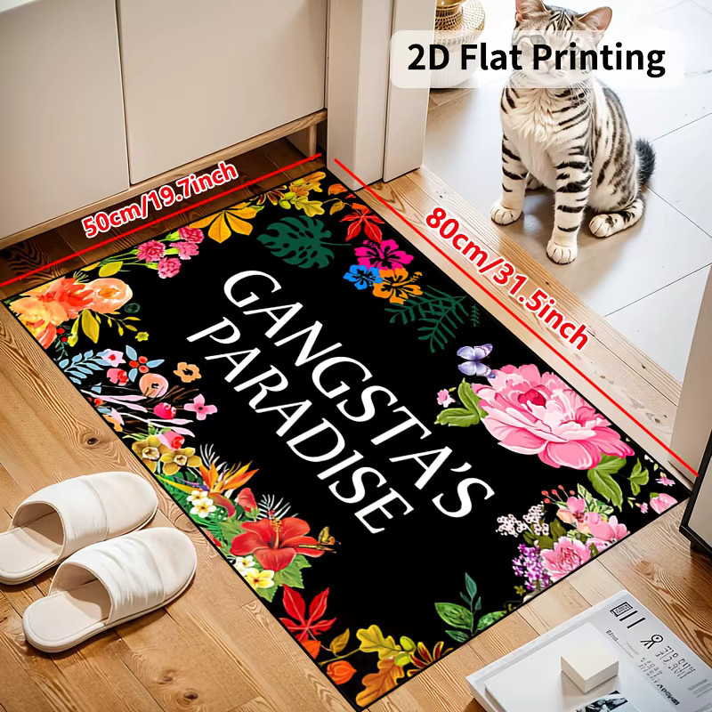 VIKAMA Gangster Paradise Tropical Floral Willkommens-Fußmatte, rutschfest und maschinenwaschbar, B/T: 60 x 40 cm, Mehrfarbig - Bild 4