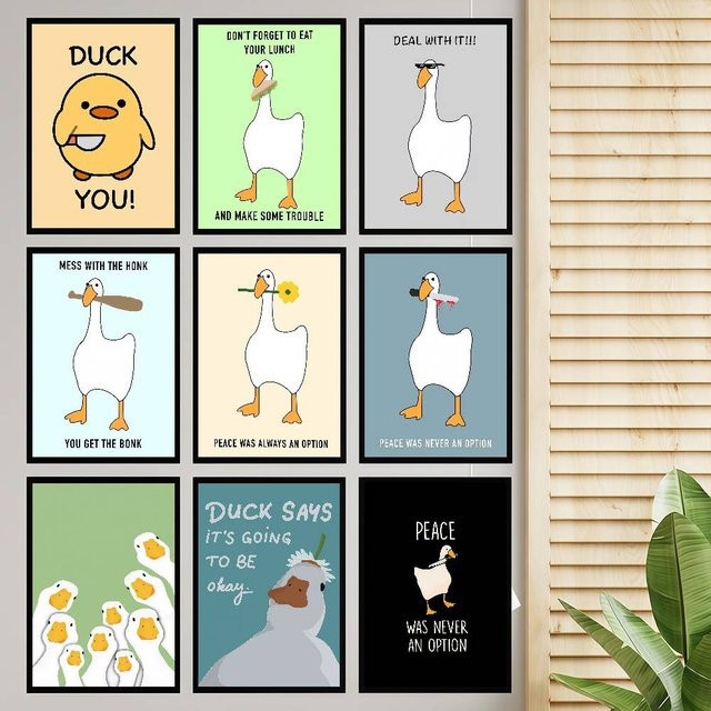Vintage DIY Klebeposter mit lustigem Meme Gans und Ente für dein Zuhause, Bar oder Café, B/H: 15 x 15 cm - Bild 1