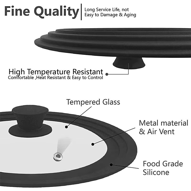 Universeller Ersatzdeckel aus gehärtetem Glas mit Silikonrand für Töpfe und Pfannen von PGY in Transparent oder Schwarz - Bild 5