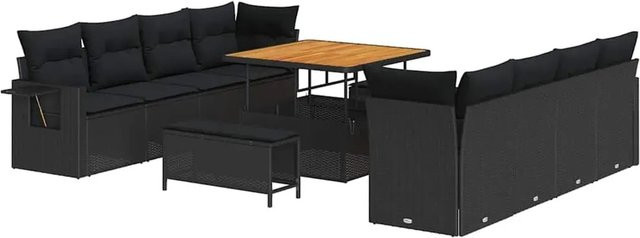 vidaXL Garten-Sofa-Set aus Poly-Rattan in Schwarz mit 11-teiligem Set, Polsterung und integriertem Stauraum für Terrasse und Garten - Bild 1