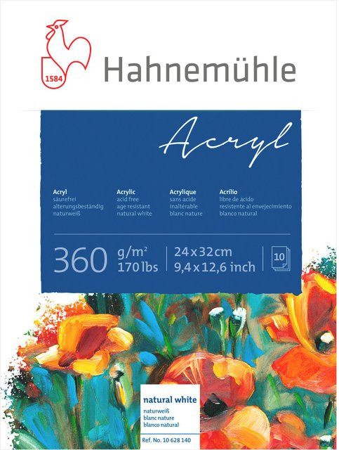 Hahnemühle Acrylmalkarton naturweiß 360g/m², 10 Blatt, B: 24 cm, H: 32 cm - Bild 1