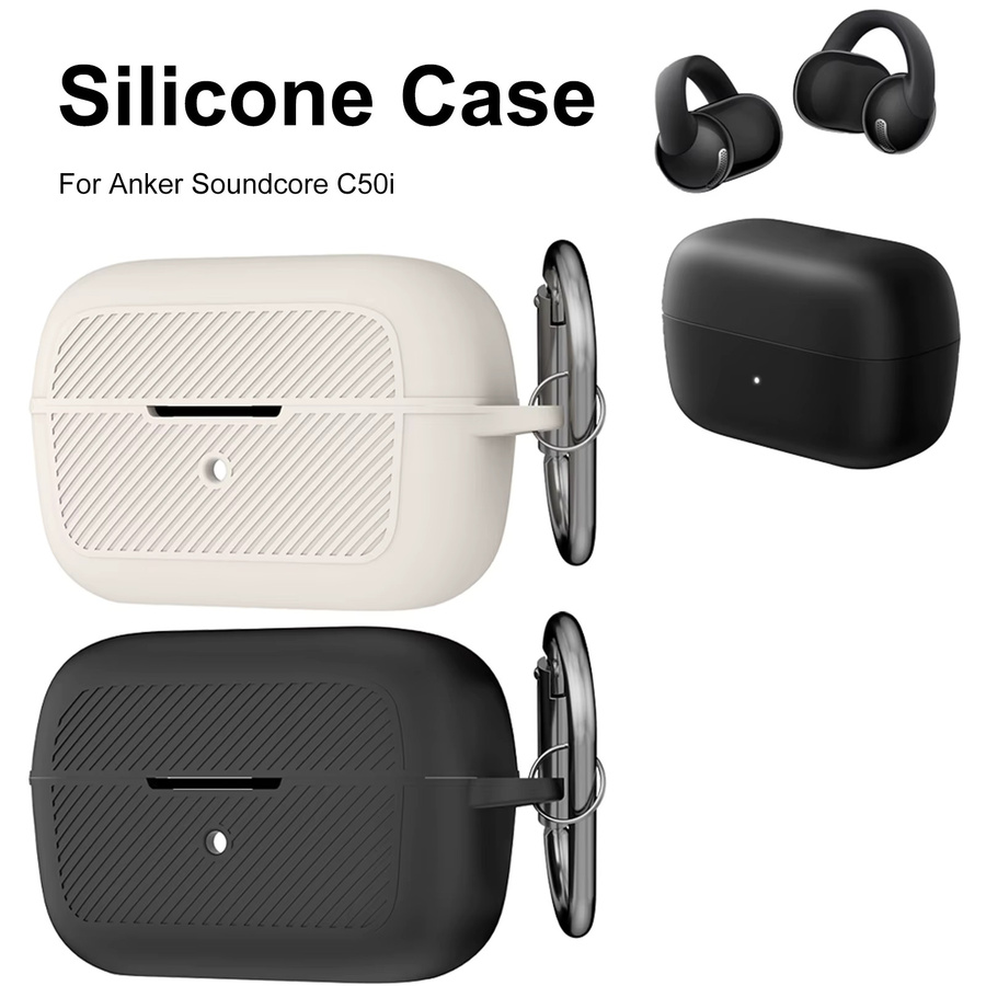 Flexible Schutzhülle für Anker Soundcore C50i kabellose Ohrhörer mit Karabiner in Beige - Bild 3