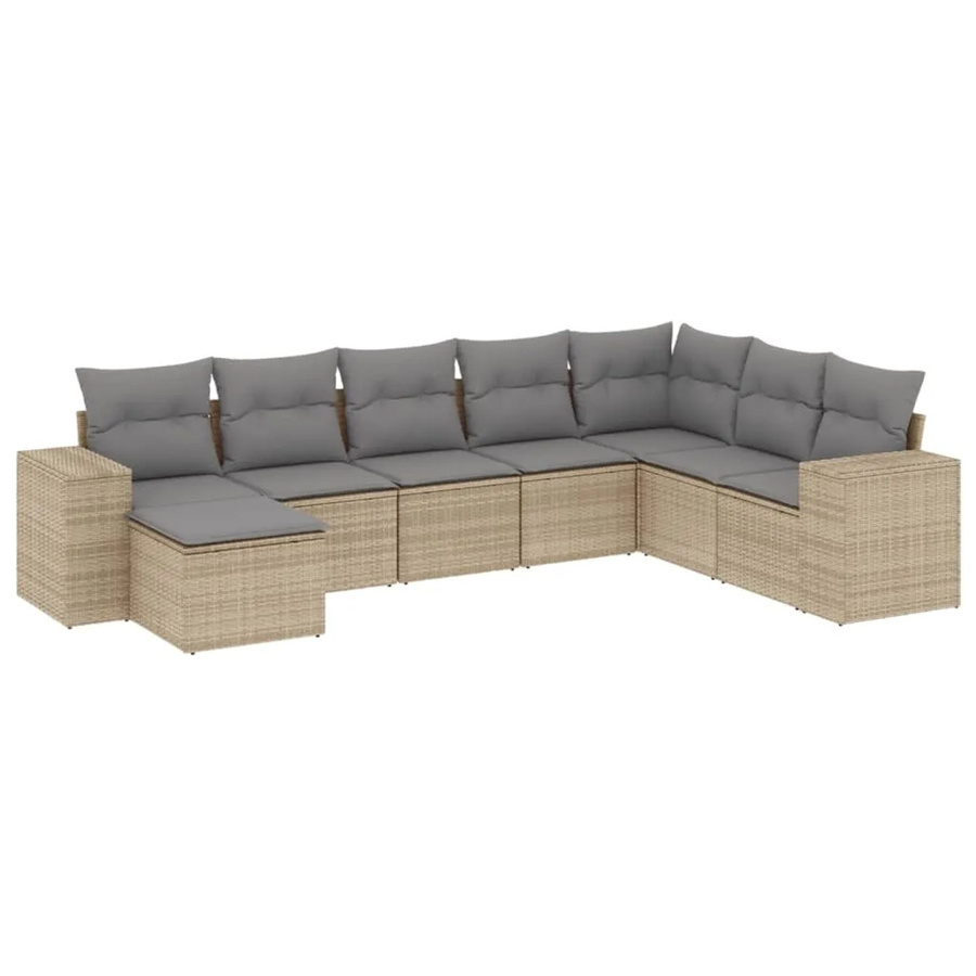 vidaXL 8-teilige Garten-Sofagarnitur in L-Form aus Poly-Rattan mit Kissen in Beige und Grau - Bild 2