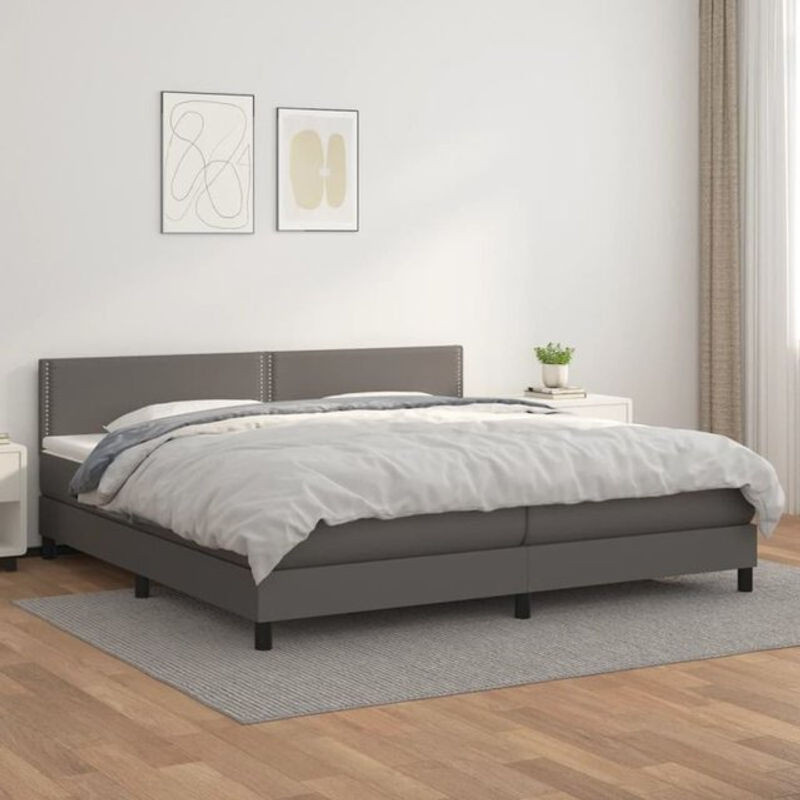 Vidaxl Boxspringbett mit Matratze in Grau aus Kunstleder im modernen Design B/T: 200 x 200 cm - Bild 1