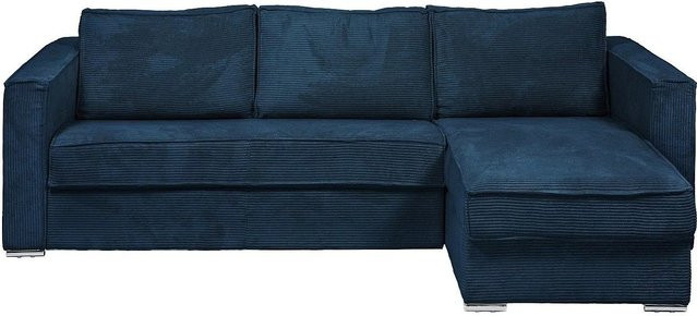 Vente-unique Schlafsofa Loreto in Marineblau, L-Form mit Cord-Bezug, Breite: 278 cm - Bild 1