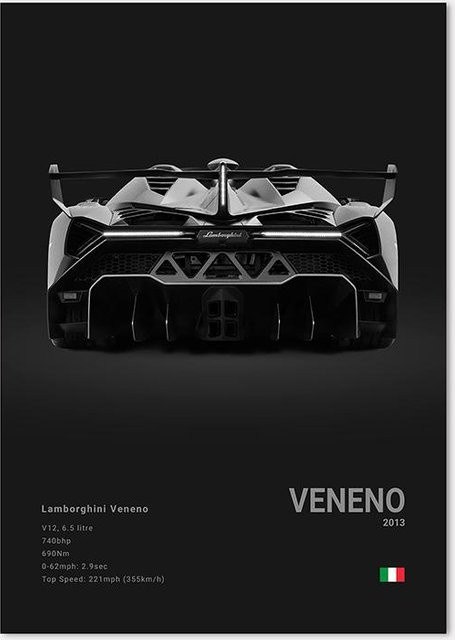 Niveous Art Museum Leinwand Wandkunst Berühmte Autos LP 640 Aventador URUS VENENO Poster, Breite: 21 cm, Höhe: 30 cm - Bild 1