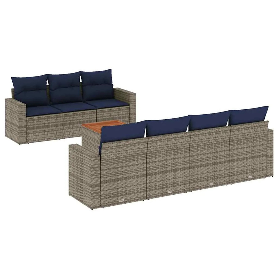 vidaXL 8-teilige Garten-Sofagarnitur aus Poly-Rattan und Akazienholz in Grau mit Kissen - Bild 2
