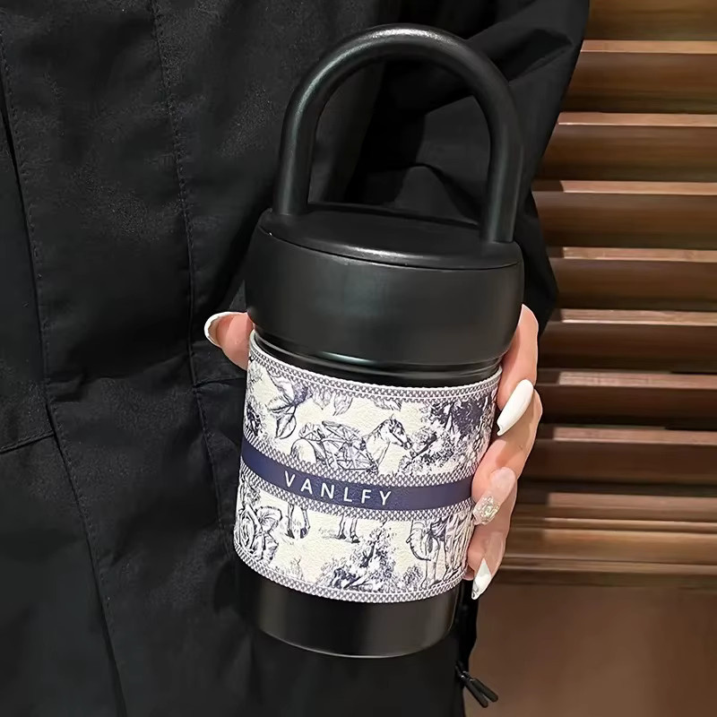 Edelstahl Thermoskanne und Trinkbecher Set in Silber und Weiß - Bild 5