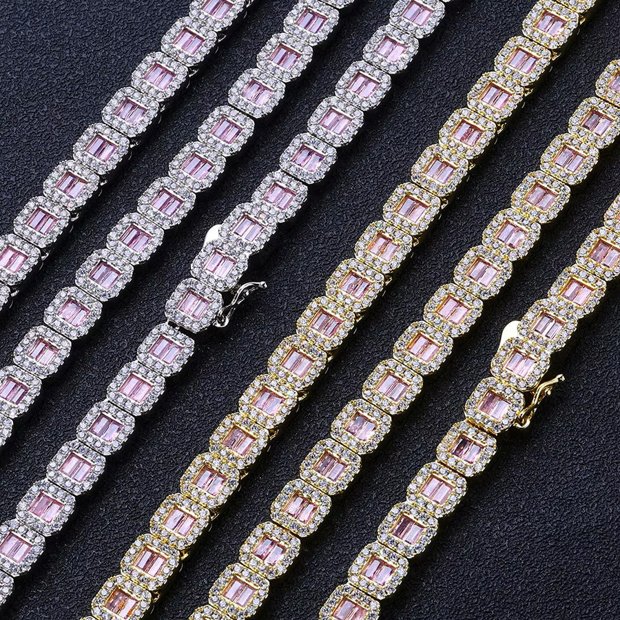ESKEEM Tenniskette, Lila Baguette CZ Diamant, Clustered Micro Pave - Bild 2