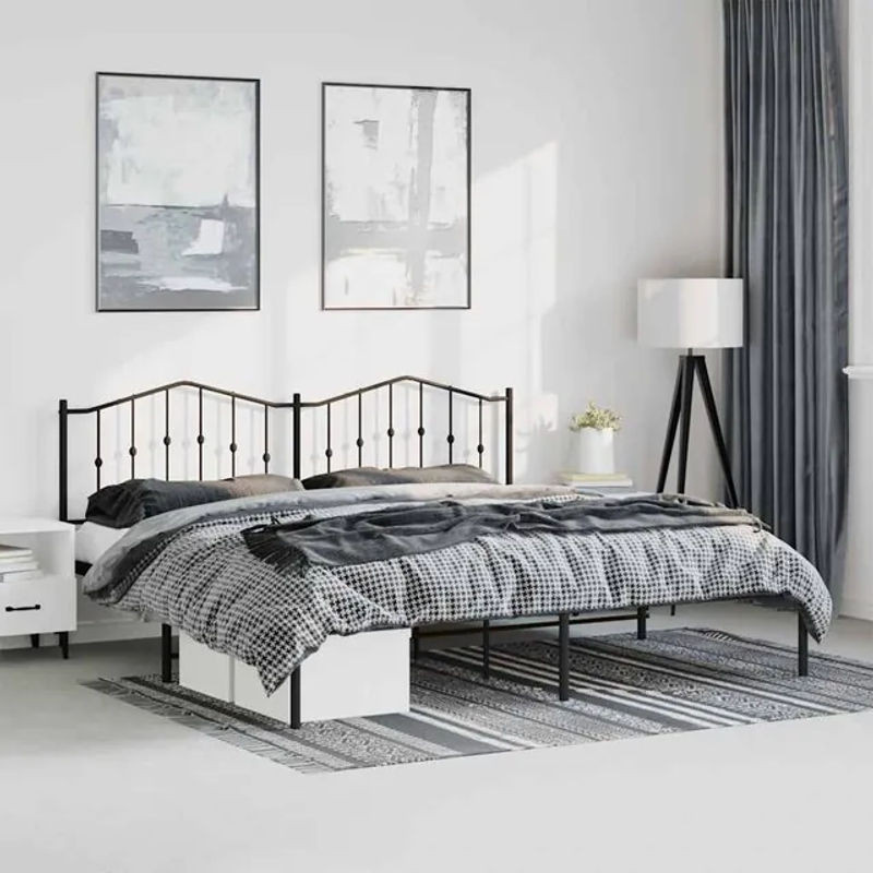 Vidaxl Metall-Bettgestell mit Kopfteil im Industrial-Stil, Schwarz, B: 193 cm, T: 203 cm - Bild 1