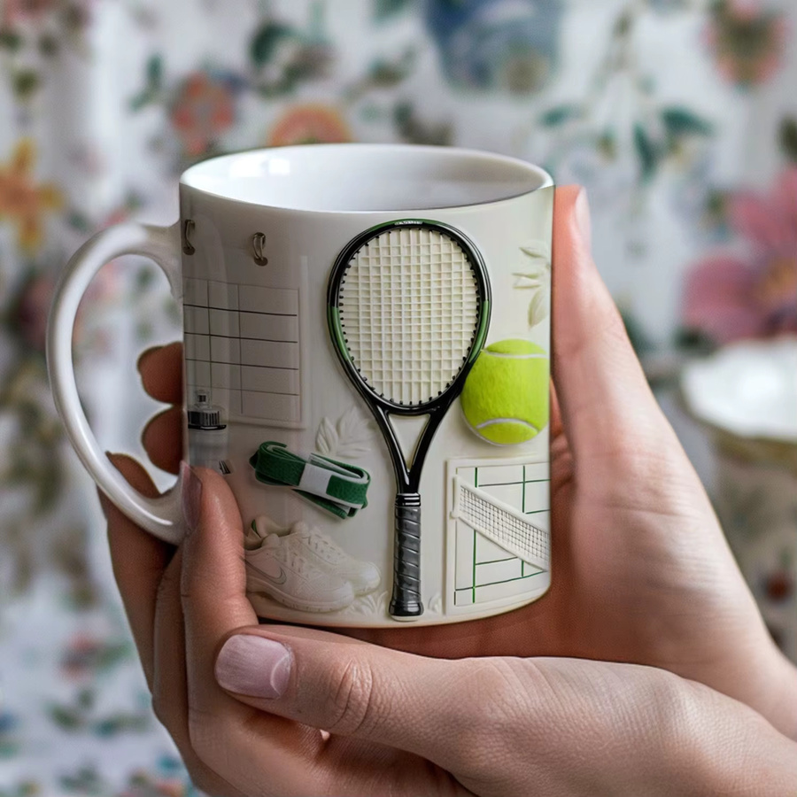 Personalisierte Keramiktasse von Light Magic in Weiß mit Tennismotiv und individuellem Namen – Sportgeschenk für Tennisliebhaber - Bild 2