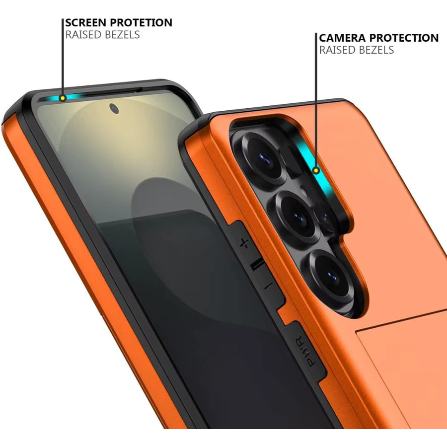 Robuste Doppelschicht-Schutzhülle mit Kartenhalter und verstecktem Kartenfach für Samsung Galaxy S26 Ultra S25 Edge S24 Plus FE Ultra in Grün und Orange - Bild 4