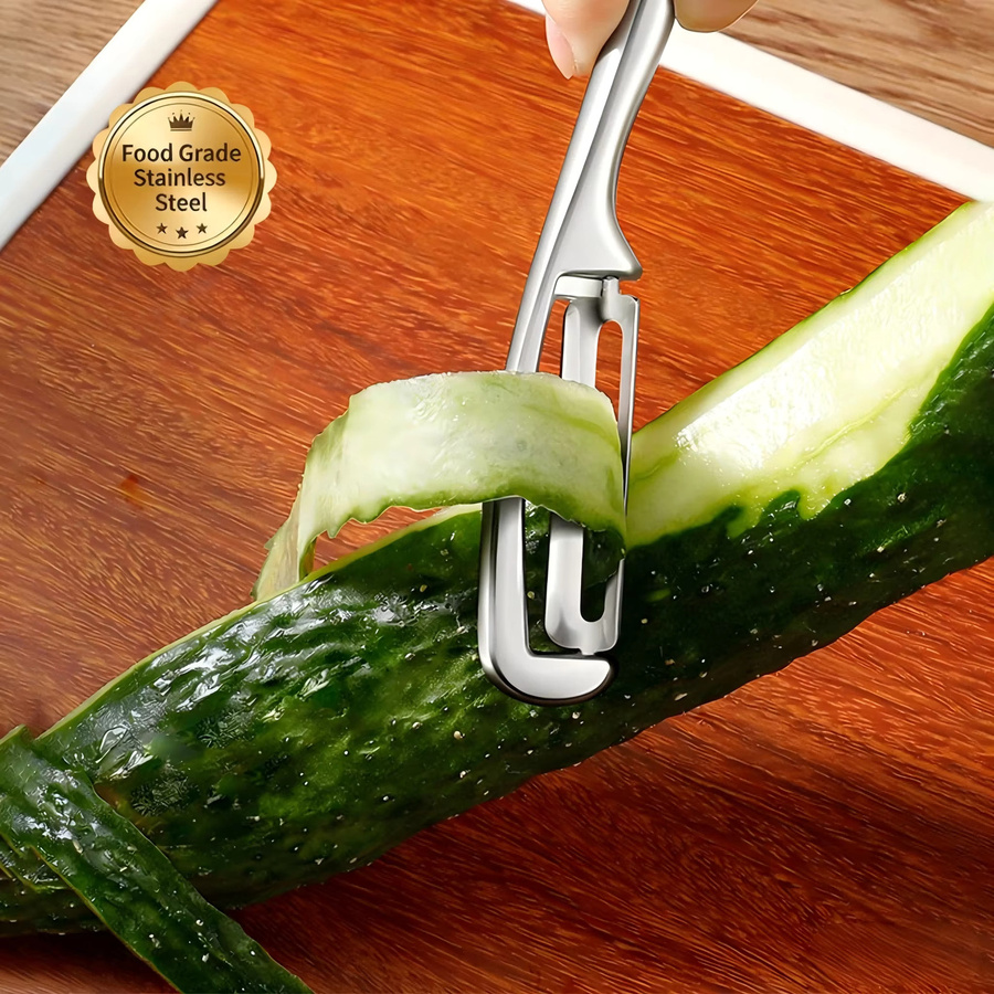 PLYS Edelstahl-Schäler in Silber für Kartoffeln, Obst und Gemüse, B/H/T: 16,5 x 6,0 x 1,5 cm - Bild 2