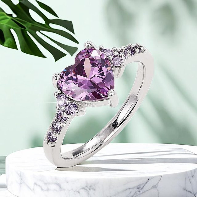 YIRAN Jewelry Ring, Herz, Lila Zirkonia, Damen - Bild 1