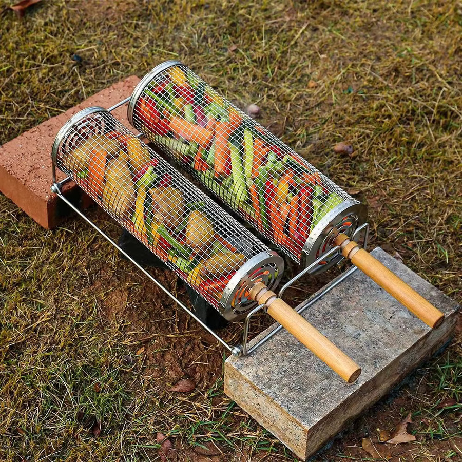 FEB.WIND Nesting-Grillkörbe aus Edelstahl 304 in Silber mit abnehmbarem Holzgriff und rundem Grillnetz - Bild 6