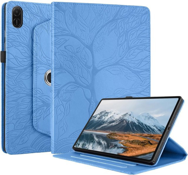 Honor Pad X8a 11 Zoll Hülle mit 360 Grad Rotation im Baum Muster aus Kunstleder in Blau - Bild 1