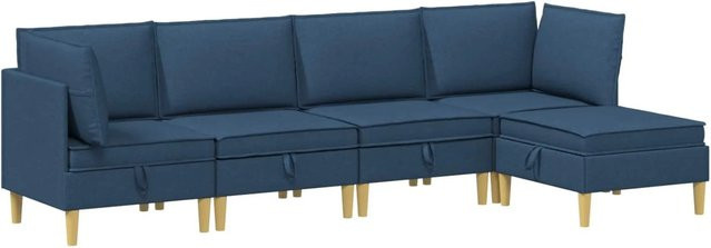 vidaXL Wohnzimmergarnitur in Blau aus Stoff mit Ecksofas, Mittelsitzen und Hocker sowie Kissen - Bild 1