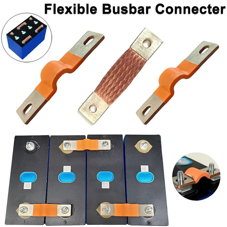 Flexible Kupfer-Sammelschiene mit 2mm Stecker und M6-Beiträgen in Orange für 230Ah und 280Ah Batteriezellen - Bild 4