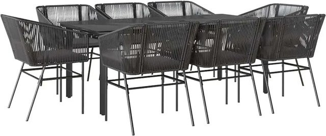vidaXL 9-teilige Garten-Essgruppe aus Poly Rattan und Glas in Schwarz - Bild 1