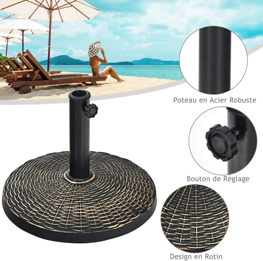 GOFLAME Sonnenschirmständer aus Harz in Braun mit Rattan-Optik und Drehknopf für Garten und Terrasse - Bild 2