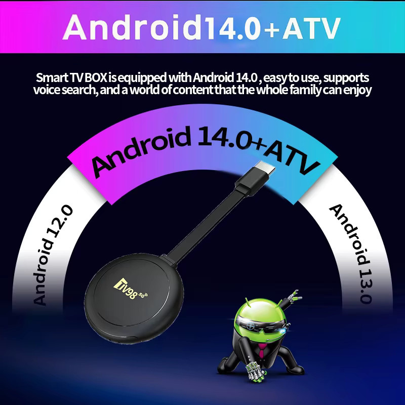 CLIBABIQBOX TV98 ATV X8 TV-Stick mit Android 14, Allwinner H313 Quad-Core, 4K UHD, Dual-WLAN 2.4/5G, Bluetooth 5.0 und Sprachfernbedienung in Schwarz - Bild 2