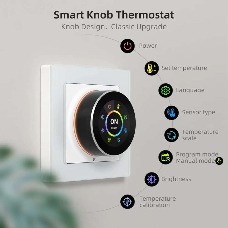 AVATTO WiFi Smart Knob Thermostat in Weiß mit Glasoberfläche zur Steuerung von elektrischer Fußbodenheizung sowie Wasser- und Gaskesseln, kompatibel mit Tuya, Google Home und Alexa - Bild 2
