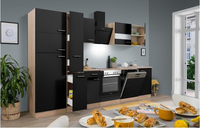 Respekta Küchenzeile Eiche Sägerau Schwarz mit Glastüren und Soft-Close-Funktion Breite: 310 cm, Höhe: 200 cm, Tiefe: 60 cm - Bild 3