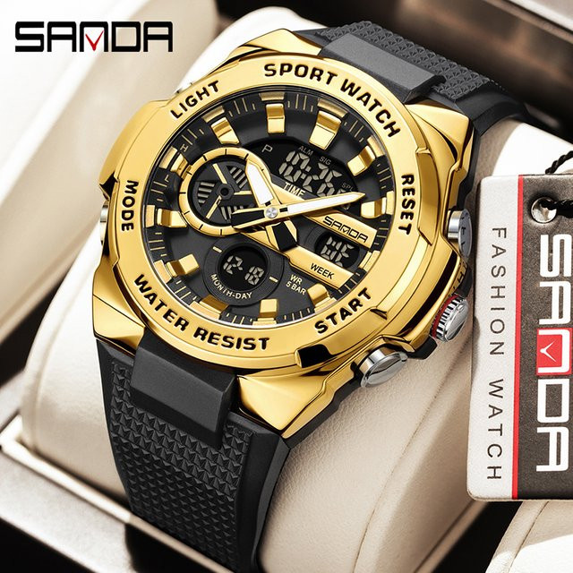 SANDA Armbanduhr, Quarz, Analog-Digital, Edelstahl, Schwarz, Herren - Bild 1