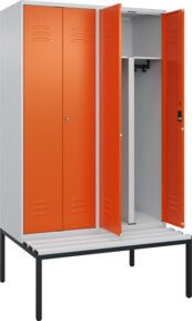 C+P PSA Doppel-Spind Classic PLUS Sitzbank mit 4 Abteilen, Kunststoff-Sitzfläche, B/T/H: 212,0 x 120,0 x 81,5 cm, Grau/Orange - Bild 1