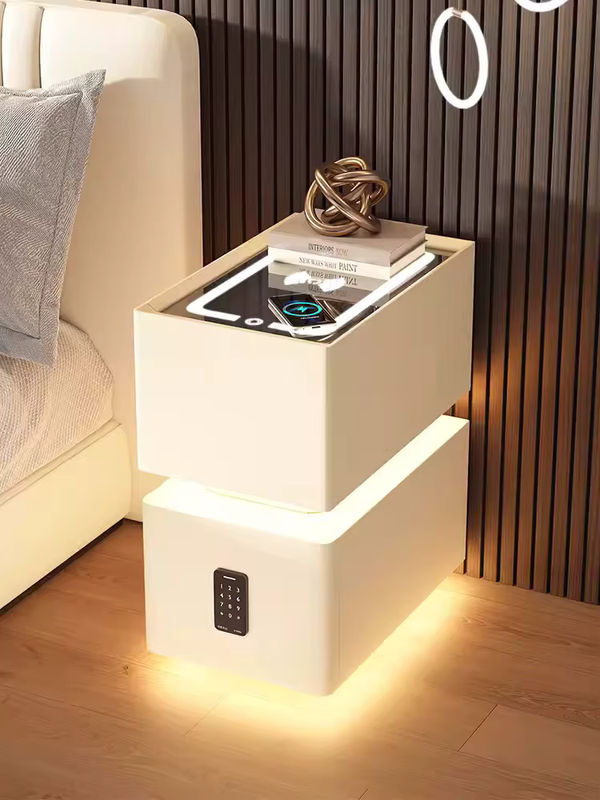 Smart-Nachttisch im nordischen Stil mit Sensorlicht und kabelloser Aufladung, Weiß, Höhe: 25 cm - Bild 2