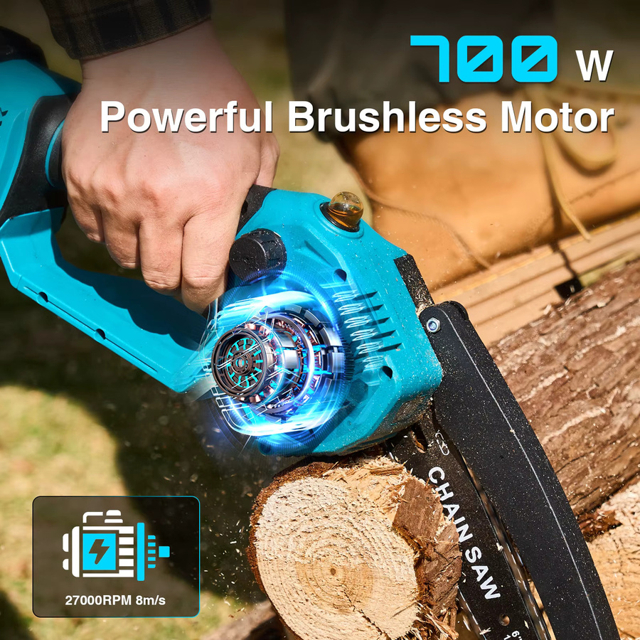 TaskStar Mini 6-Zoll Handheld-Kettensäge in Blau mit 2 Akkus 2.0Ah und Auto-Ölung, kompatibel mit Makita 18V Akkus - Bild 3