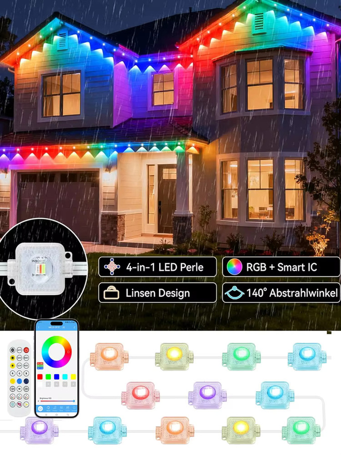 Arbrac RGB LED Traufenkette Icicle Lichterkette für Außenbereich, 15 m, 30 LED, Mehrfarbig - Bild 7