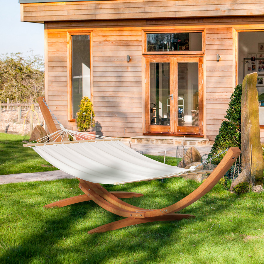 Outsunny Gartenhängematte mit Holzgestell für 1 Person in Creme und Braun, B/T/H: 1,2 x 3,92 x 1,1 m - Bild 2