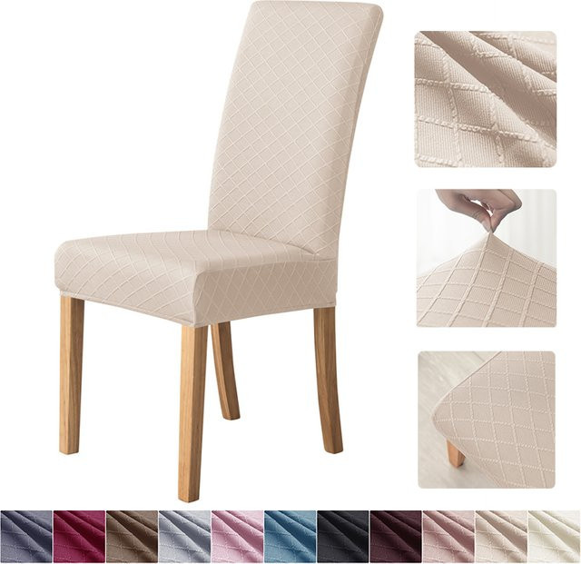 Yupartex Jacquard Esszimmer Stuhl Abdeckung in Beige, elastischer Universal Schonbezug für Stühle - Bild 1