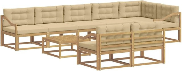 vidaXL Outdoor-Sofagarnitur aus Akazienholz in L-Form, 9-teiliges Set in Weiß und Beige mit Polsterkissen, B/T/H: 79 x 79 x 37 cm - Bild 1