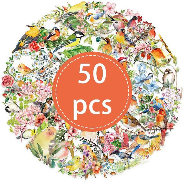 Linyi toy Vogel und Blume Aufkleber, 50-teiliges Set, multicolor - Bild 1