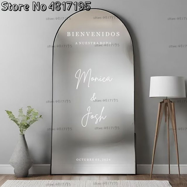 Personalisierter Hochzeitsaufkleber Bienvenidos A Nuestra Boda aus Vinyl für Spiegel in Schwarz oder Weiß von Life Full of Cheer - Bild 1