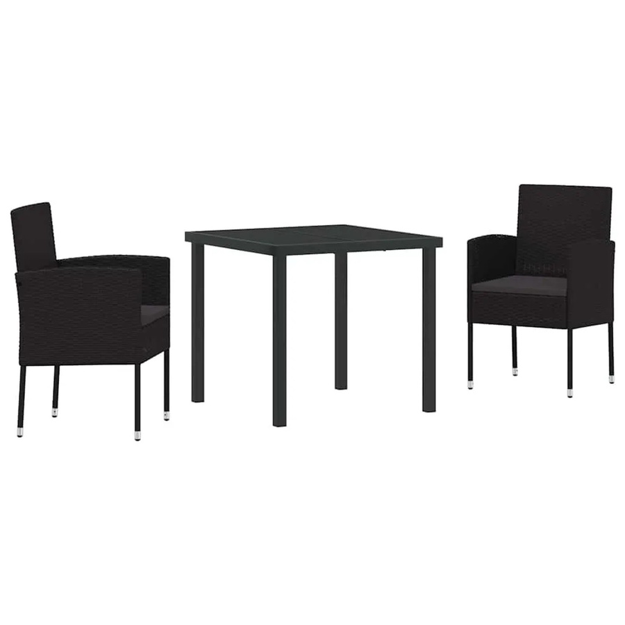 vidaXL Garten Essgruppe 3-teilig aus Poly-Rattan und Stahl in Schwarz mit Sicherheitsglas und Kissen - Bild 2
